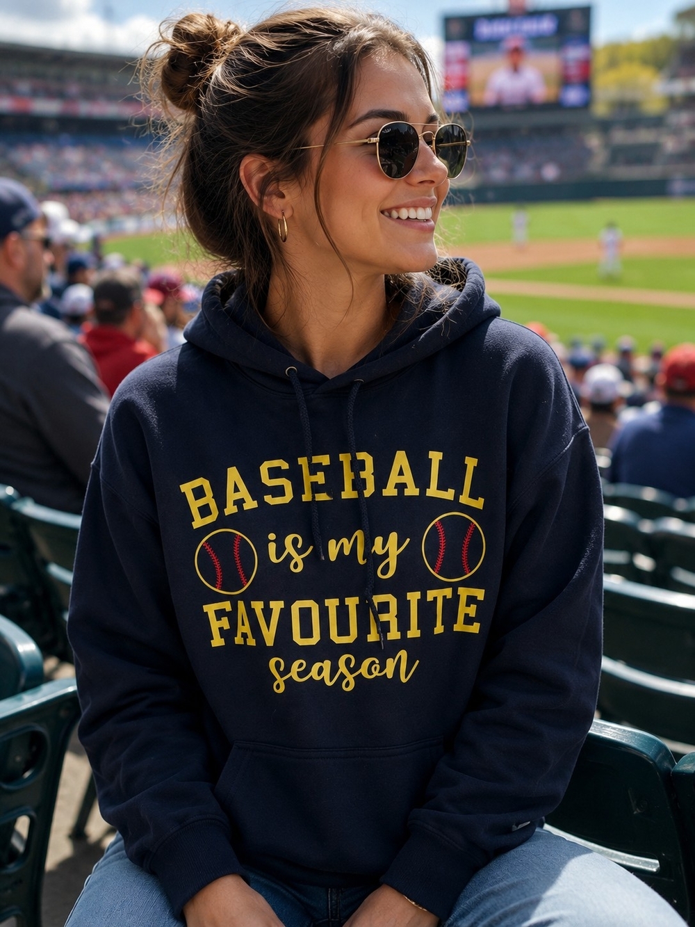 NWOT Gildan Navy Hoodie- Baseball is my Favourite Season Graphic -Heavy Blend
